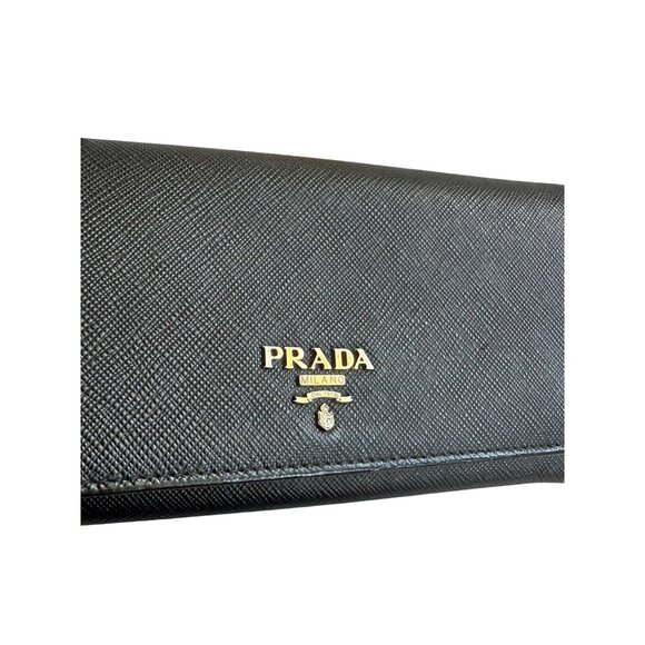 PRADA Black Saffiano Leather Snap Long Wallet - Picture 2 of 12